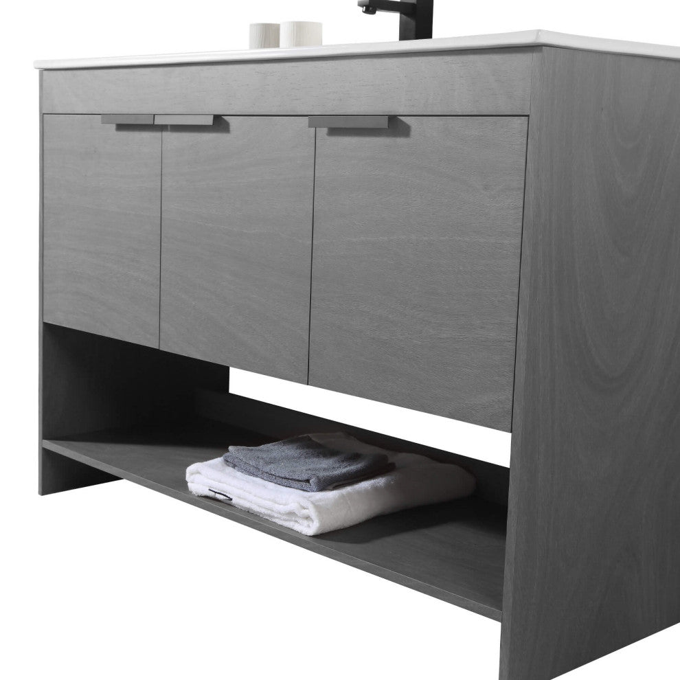 Phoenix Bath Vanity With Ceramic Sink - Full Assembly Required, Classic Grey, 48 Inch
