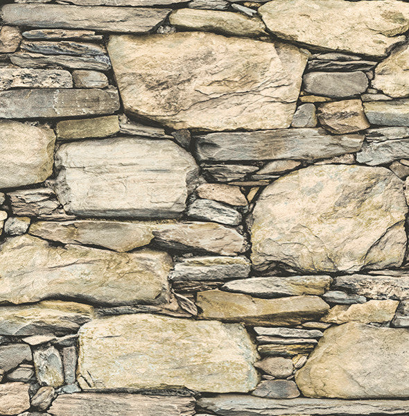 Slate Stone Wall Wallpaper, Wheat, Sample