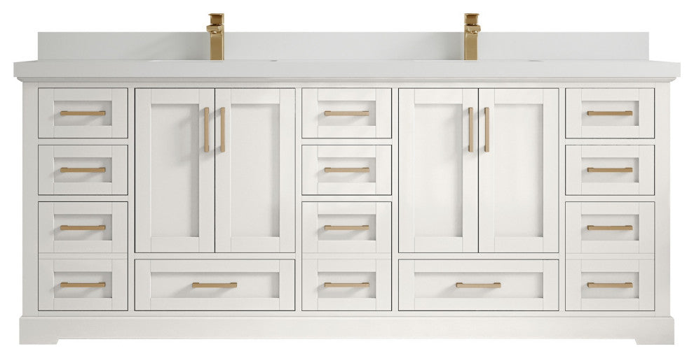 Boston 84" Double Sink Bath Vanity in Alabaster 2" White Quartz