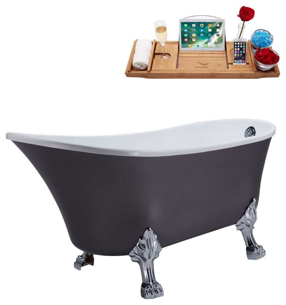 55" Streamline N355CH-CH Clawfoot Tub and Tray With External Drain