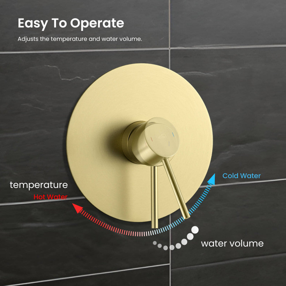 Circular Single Function Shower System, Rough, Valve, Brushed Gold