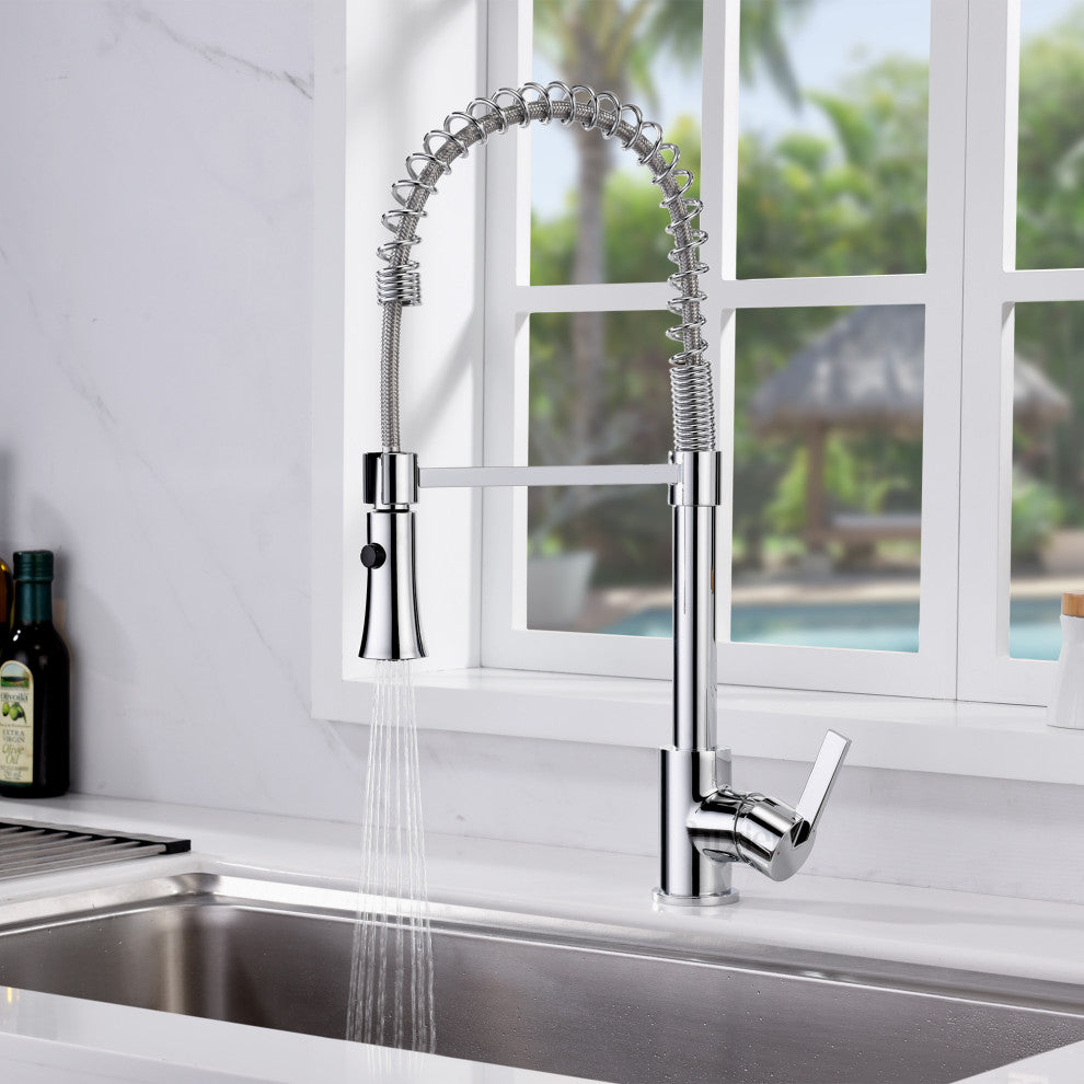 Luxier KTS13-T Single-Handle Pull-Down Sprayer Kitchen Faucet, Chrome