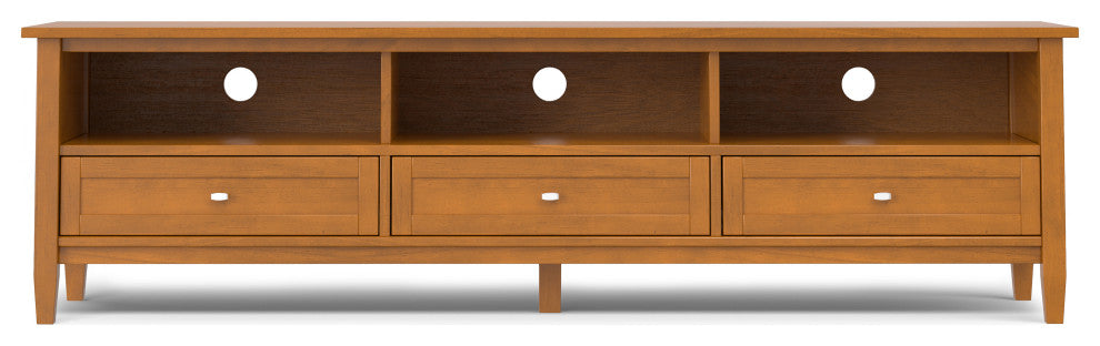 Warm Shaker SOLID WOOD 72" Low TV Media Stand For TVs up to 80", Light Golden Brown