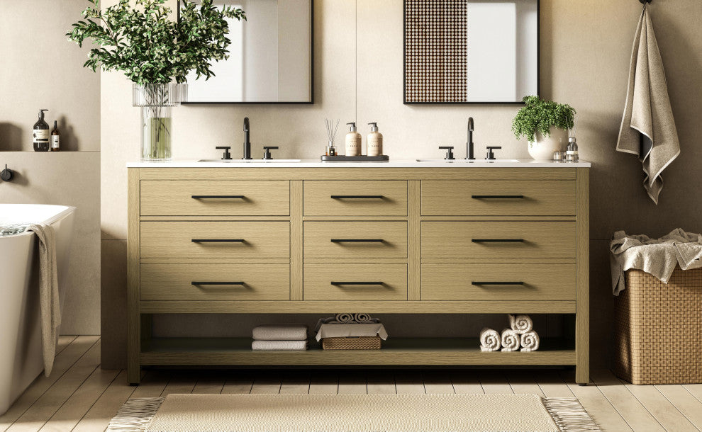 Home Living 72" Double Bathroom Vanity, Honey Brown