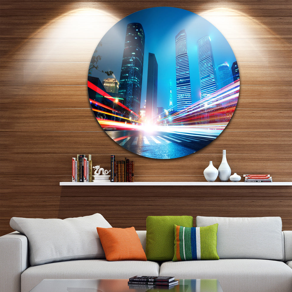 Shanghai Lujiazui Finance At Night, Cityscape Round Wall Art, 36"