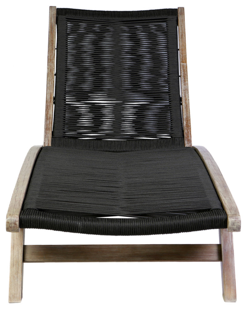 Chateau Outdoor Patio Adjustable Chaise Lounge Chair in Wood and Rope, Charcoal