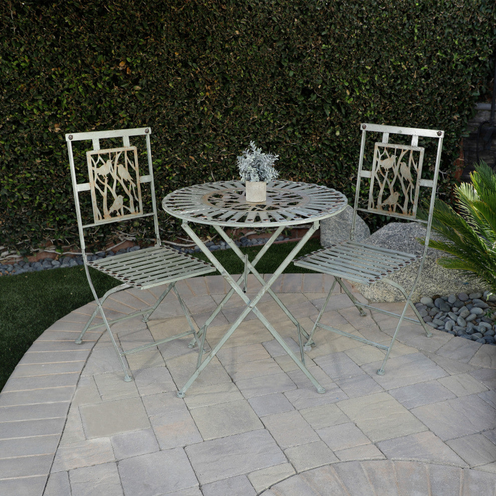 Bird Design 3-Piece Bistro Set Folding Table and Chairs Patio Seating