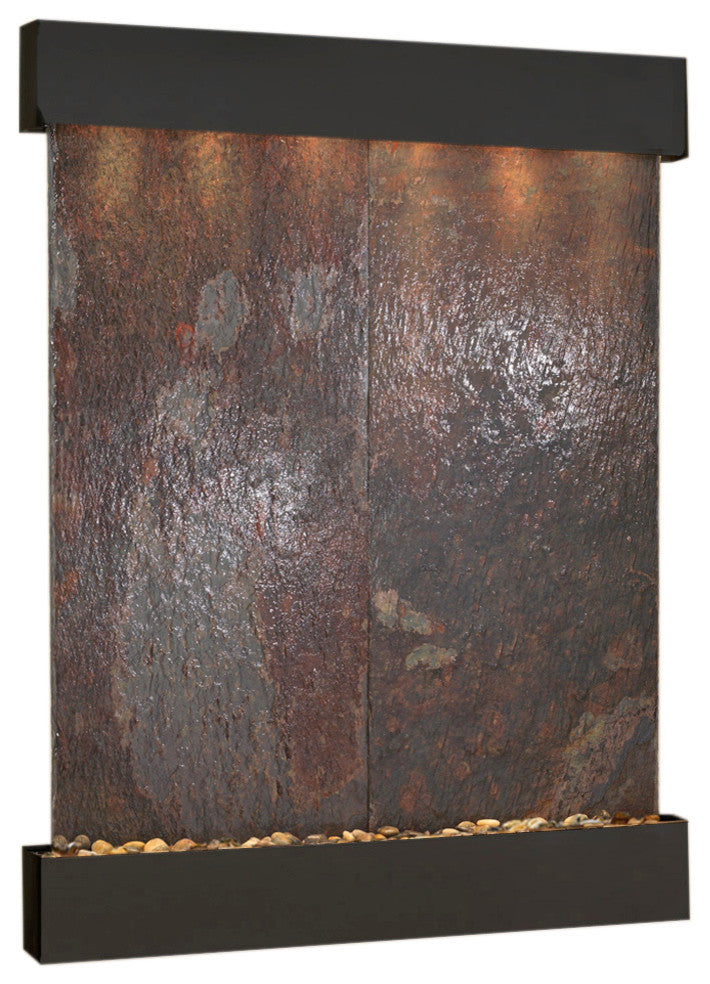 Majestic River Water Fountain, Multicolor Slate, Blackened Copper, Square Edges