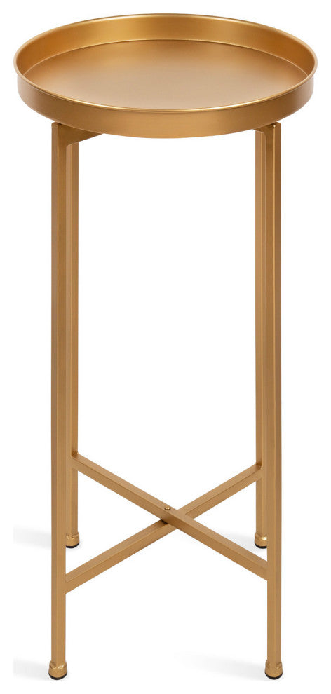 Celia Round Metal Foldable Tray Accent Table, Gold 14x14x25.75