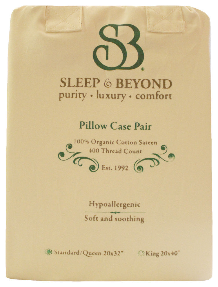 Sleep & Beyond Organic Cotton Ivory Pillow Case, Set of 2, Standard/Queen 20x32"
