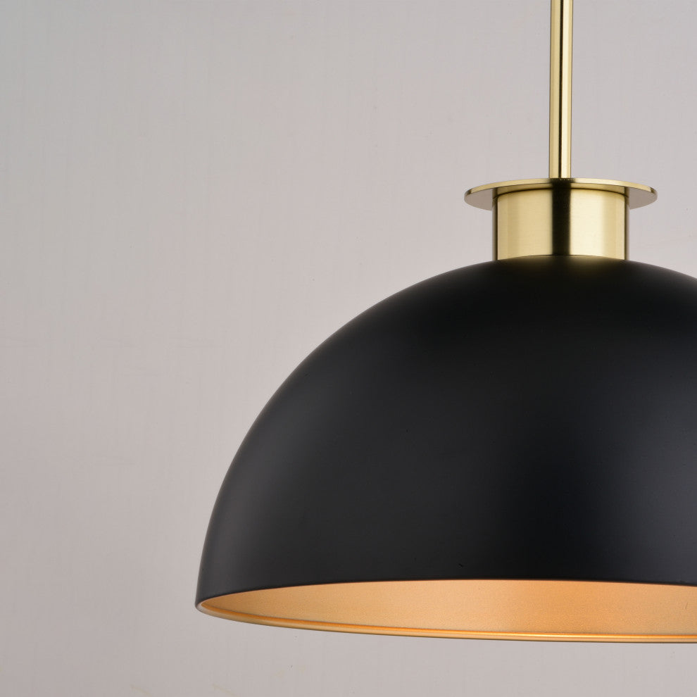 Devon 1L Matte Black and Gold Satin Brass Mid-Century Modern Pendant Light