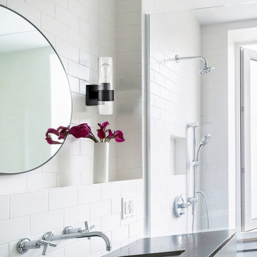 Modern Black Wall Sconce With Clear Cylinder Glass