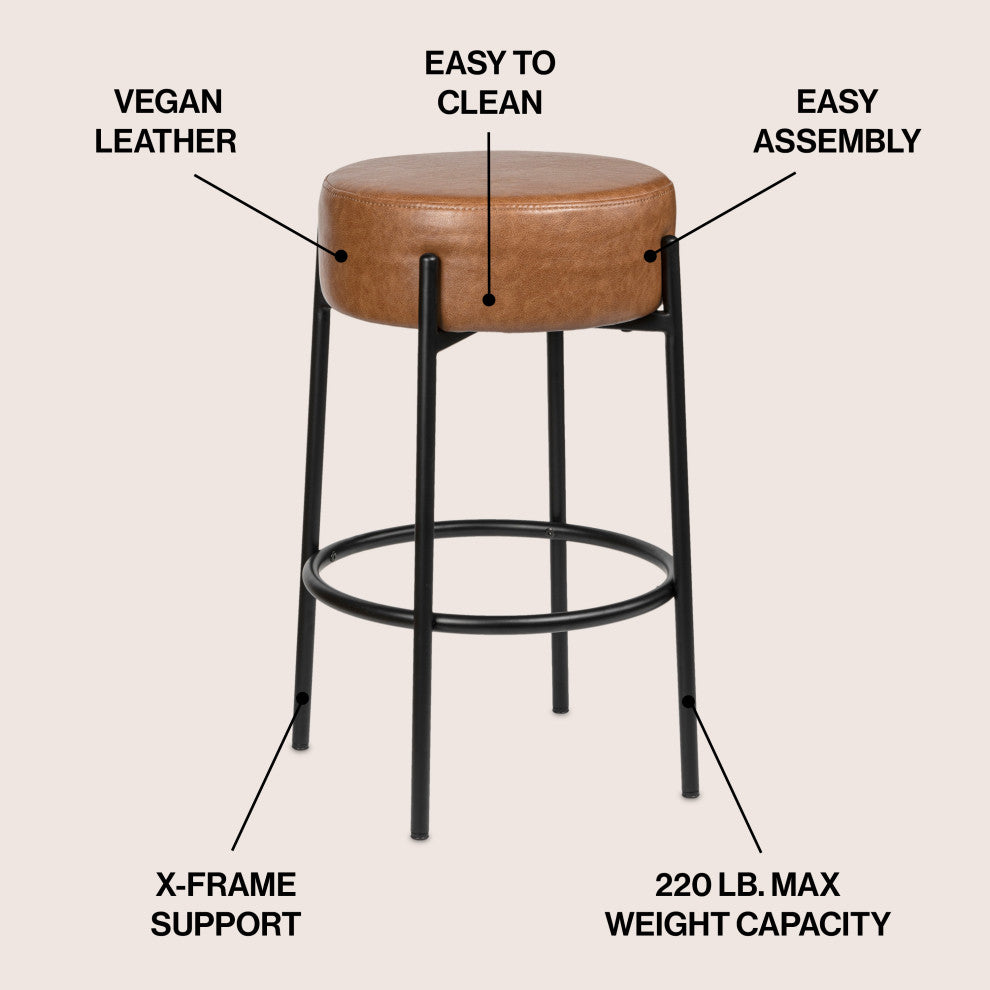 Paola Modern Minimalist Round Backless Metal Cushioned Bar Stool