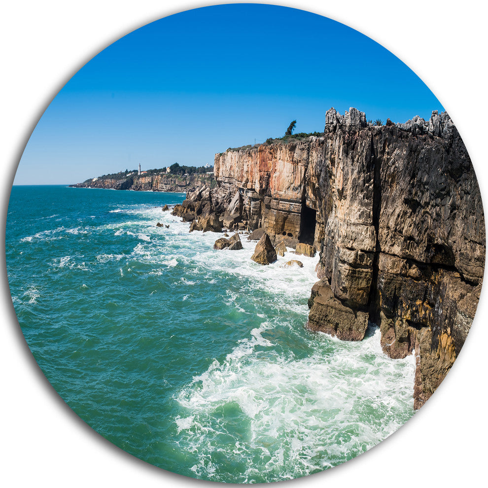 Coastline Of Cascais, Seascape Photography Round Wall Art, 38"