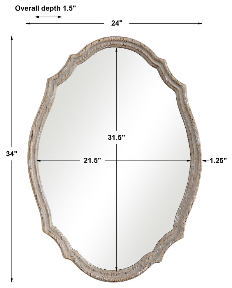 34" Coastal Brown Oval Mirror