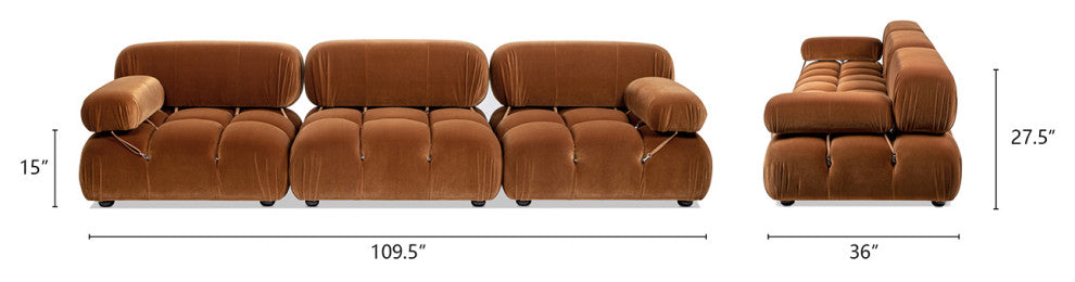 Marcel 109.5" Modular Sofa, Burnt Orange Performance Velvet