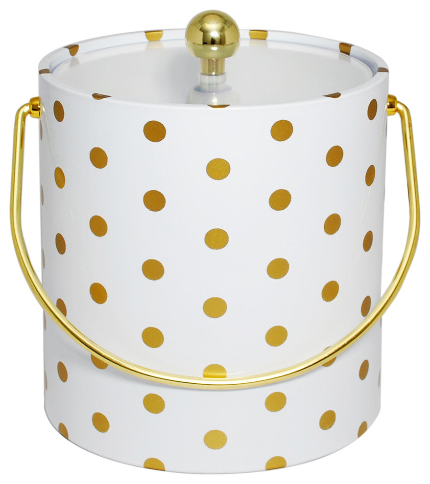 White With Gold Polka Dots 3-Quart Ice Bucket