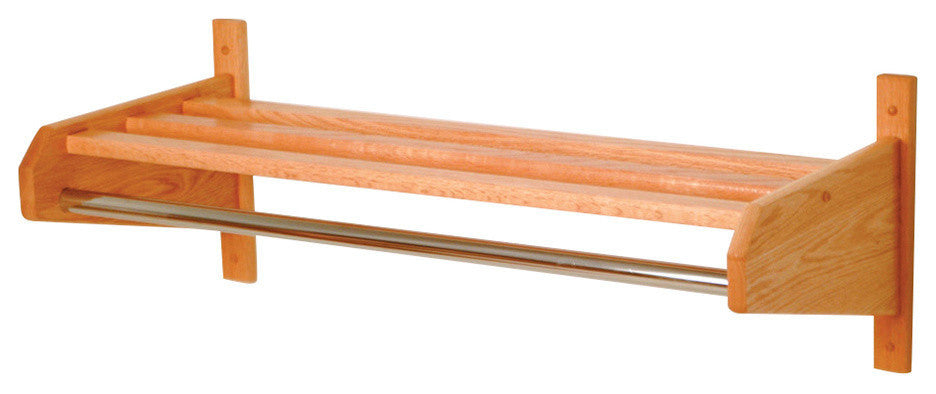26" Coat & Hat Rack, 1" Diameter Bar, Light Oak, 5/8" Diameter Bar