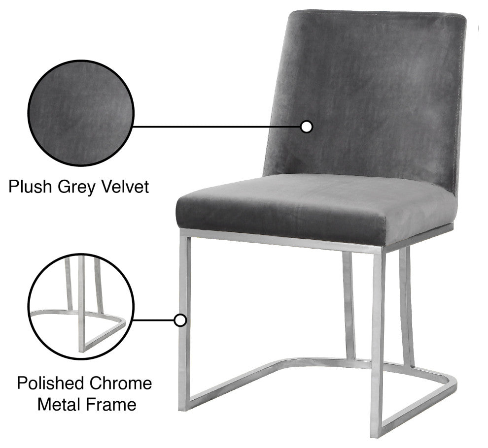 Heidi Black Velvet Dining Chair Set of 2, Gray
