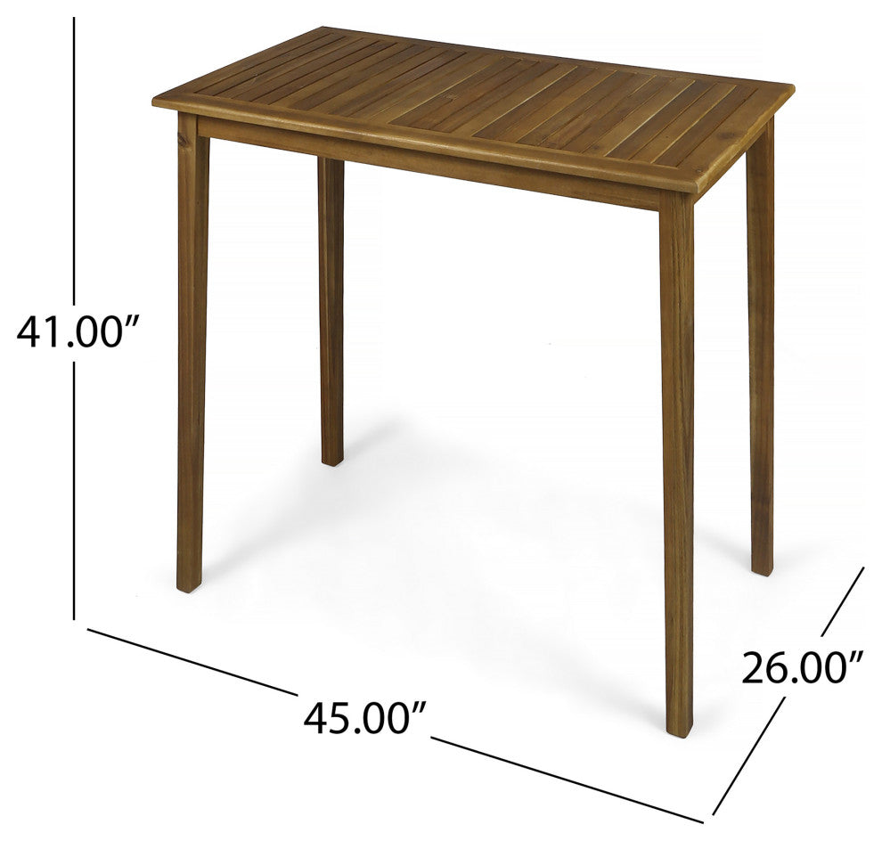 Elizabeth Outdoor 45" Rectangular 5-Piece Wood and Wicker Bar Height Set, Natural Wood
