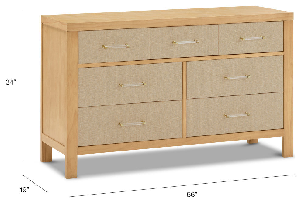 Eloise 7-Drawer Assembled Dresser, Honey and Performance Sand Eco-Weave