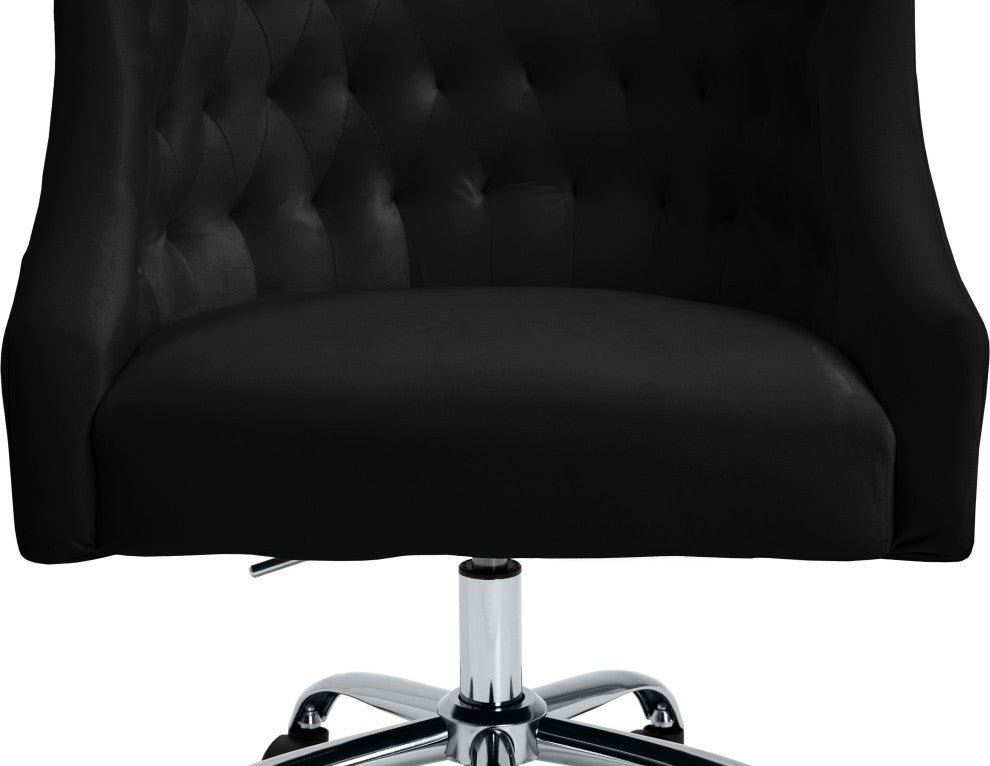 Arden Swivel and Adjustable Velvet Upholstered Office Chair, Black, Chrome Base