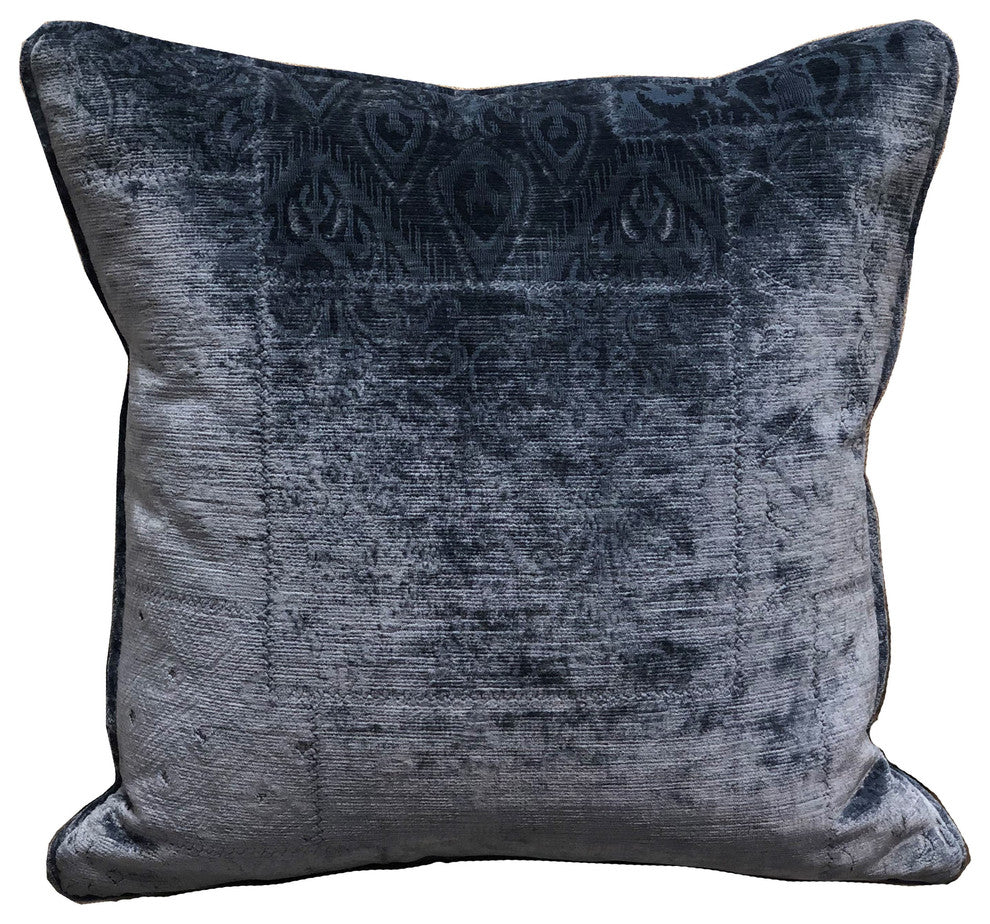 Plutus Bleu Velour Blue Luxury Throw Pillow, 26"x26"