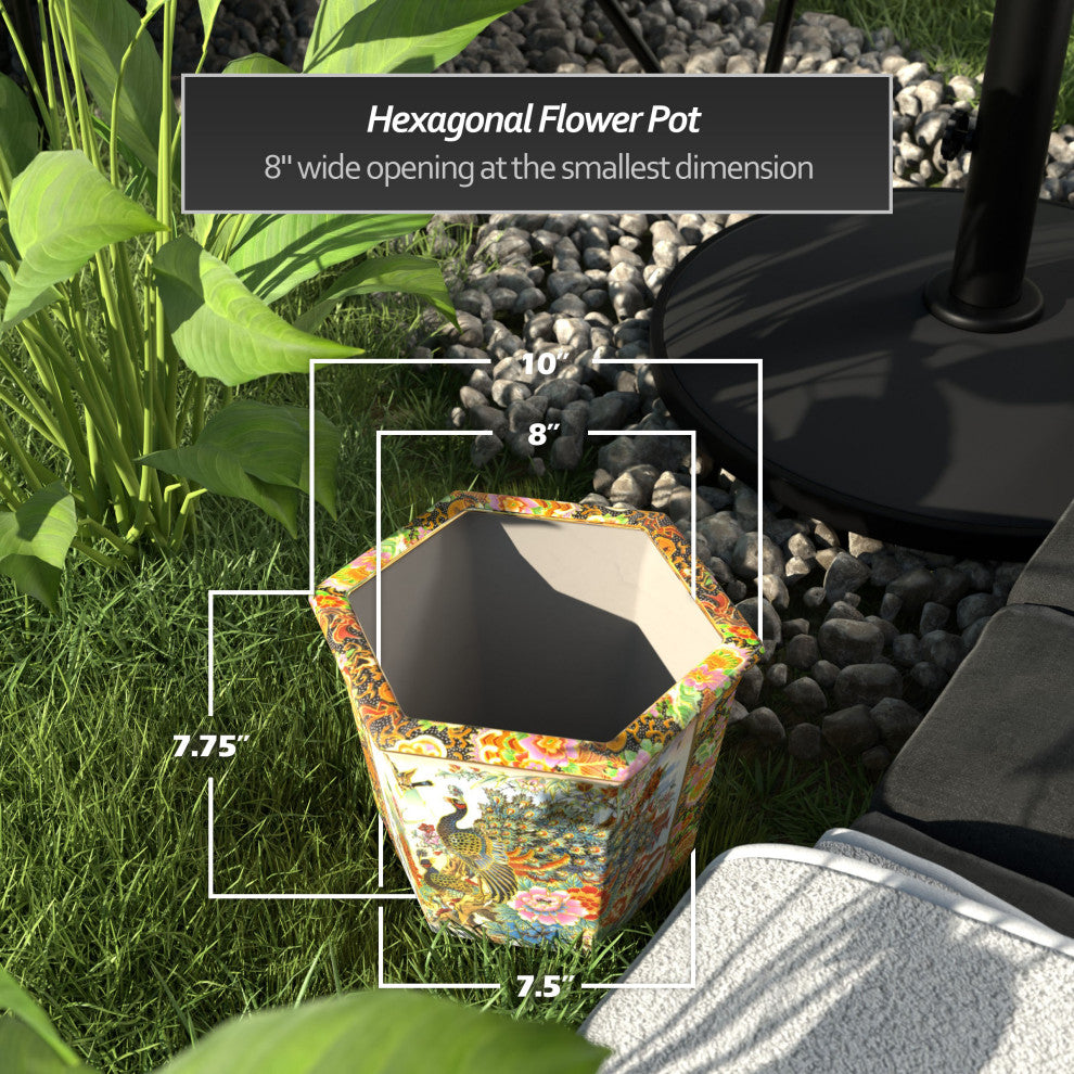 10" Satsuma Ladies and Peacock Porcelain Flower Pot