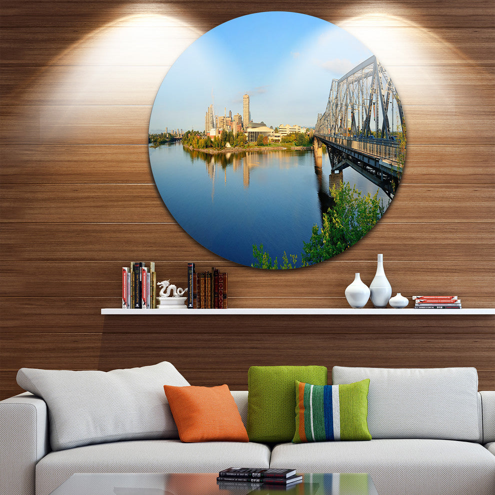 Ottawa Morning Panorama, Cityscape Photo Round Wall Art, 11"