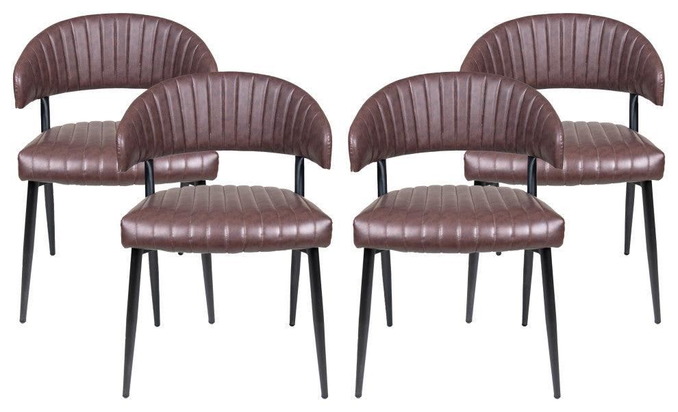 GDF Studio Curved Back Faux Leather Dining Chair, Brown/Black, Set of 4