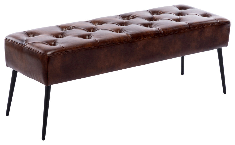 Button Tufts Bedroom Bench, Dark Brown With Black Legs-Faux Leather