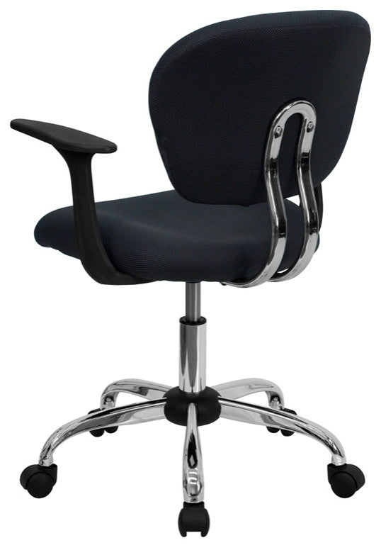 Mid-Back Mesh Swivel Task Chair with Chrome Base and Arms, Gray