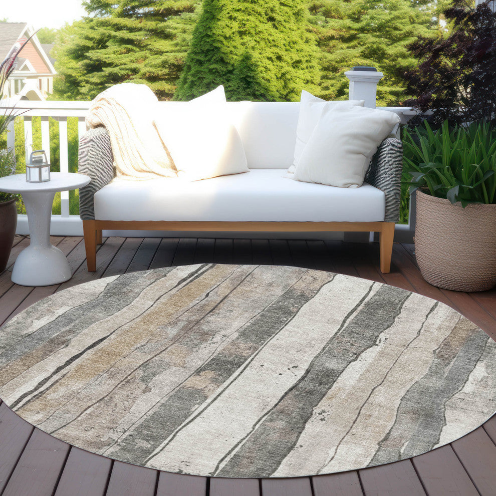 Machine Washable Indoor/Outdoor Chantille ACN1874 Putty 8' x 8' Round Rug