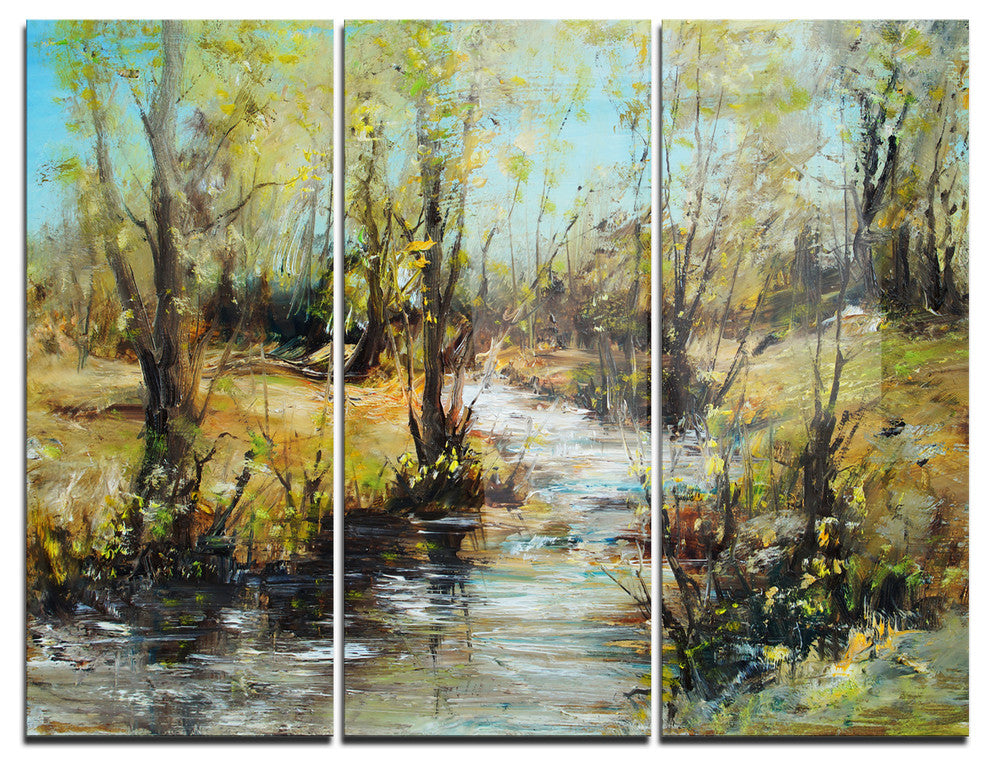 "Creek and Woods Oil Painting" Painting Metal Wall Art, 3 Panels, 36"x28"