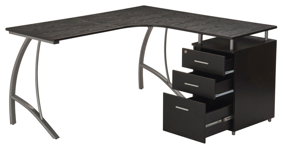 Techni Mobili L-Shape Corner Desk With File Cabinet