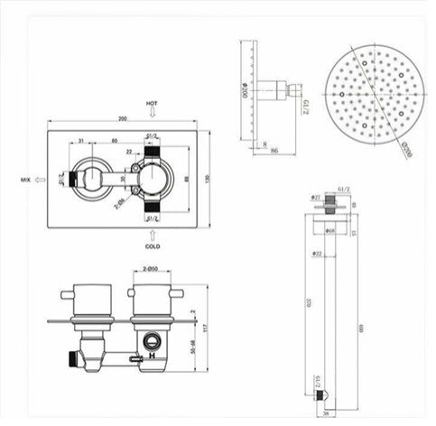 Fontana Round Thermostatic Mixer Shower Set With Optional LED Lighting
