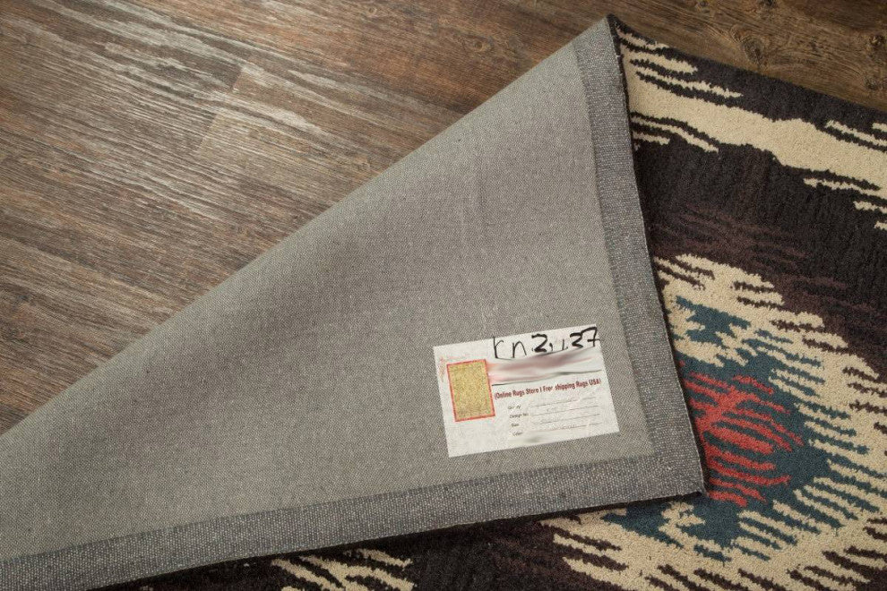 Agra Hand Tufted Ikat Transitional Oriental Area Rug, Black, 8x10'