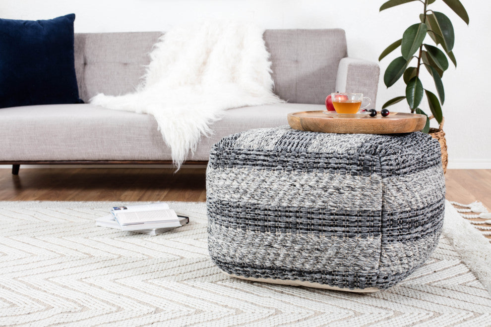 I Got Stripes 24"x24"x17" Gray Pouf