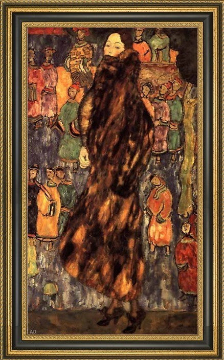 Gustav Klimt Der Iltspelz Framed Premium Canvas Print, 14"x28"