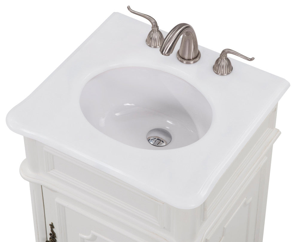 21" Single Bathroom Vanity, Antique White, Ivory White Engineered Marble Top