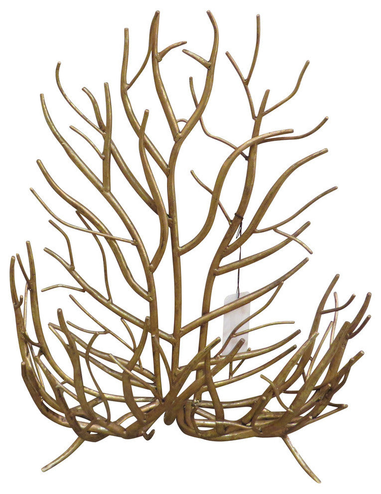 Gold Twig Branches Wall Basket, Contemporary Metal Holder