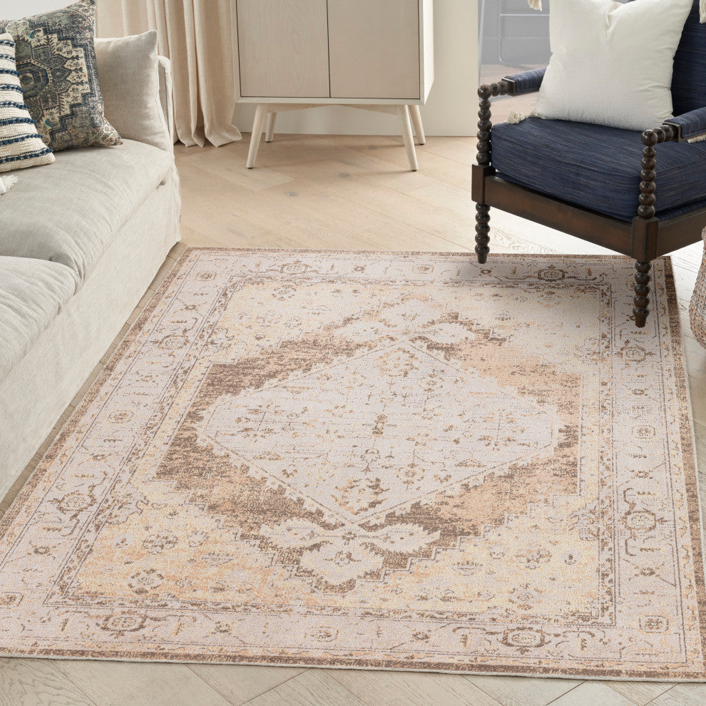 Nourison Astra Machine Washable 4' x 6' Beige Vintage Indoor Rug