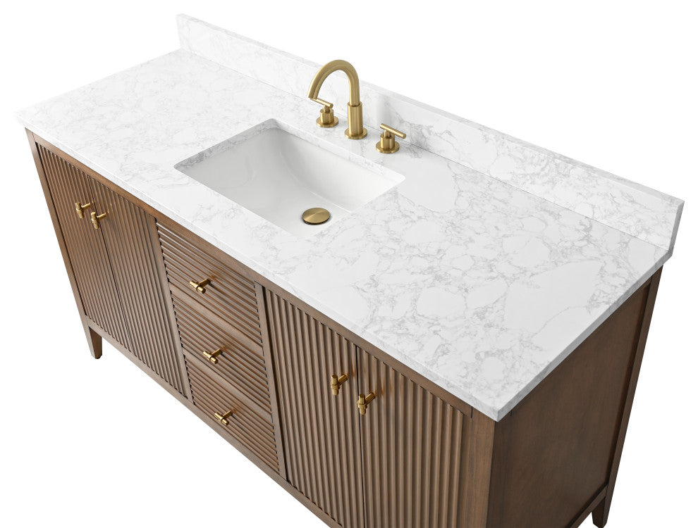 Vanity Art Freestanding Vanity, Walnut, 60", Single Sink, Golden Brushed