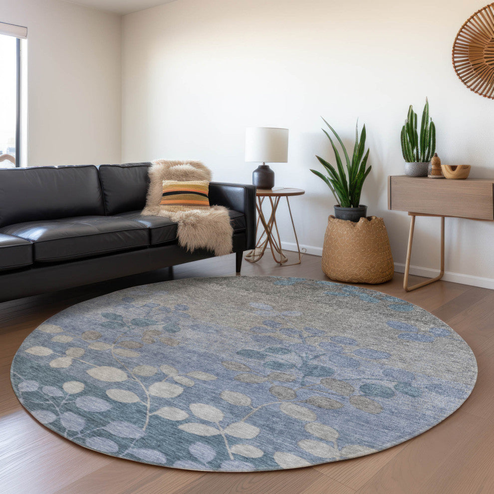 Machine Washable Indoor/Outdoor Chantille ACN1900 Denim 8' x 8' Round Rug