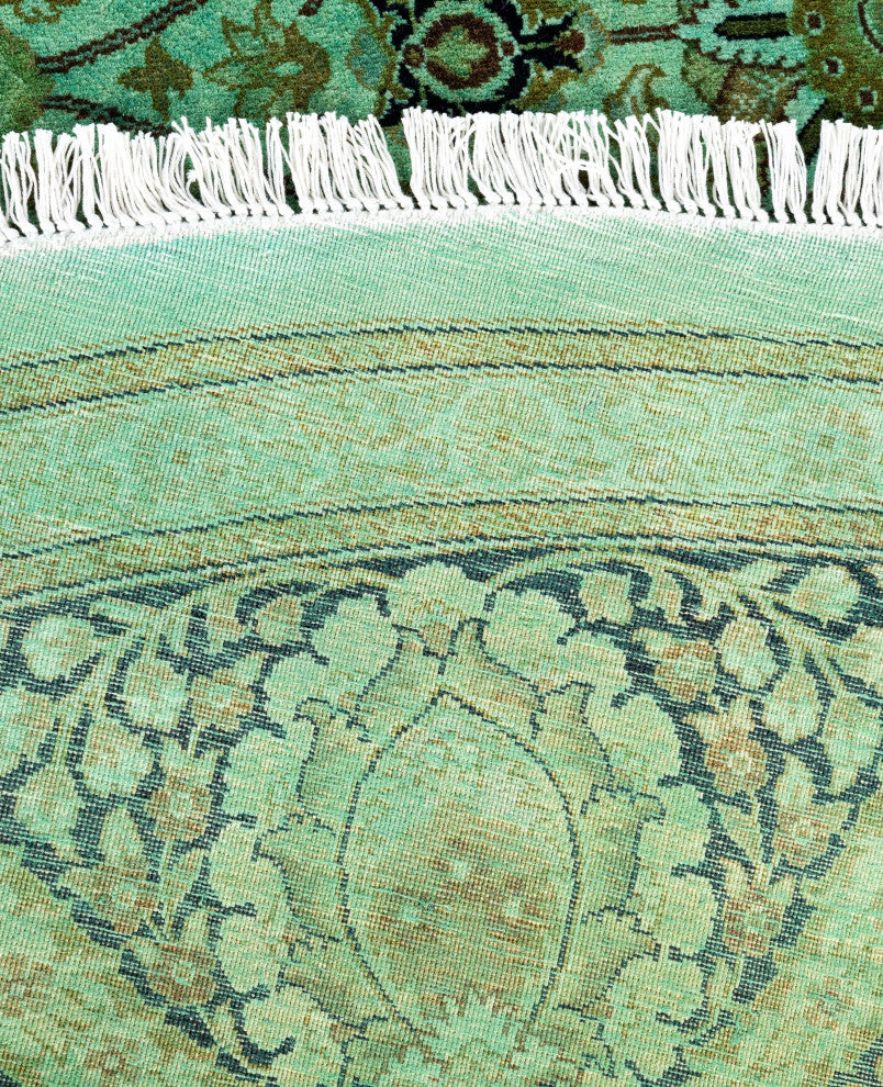 Overdyed One-of-a-Kind Hand-Knotted Area Rug Green, 9' 1" x 9' 1"