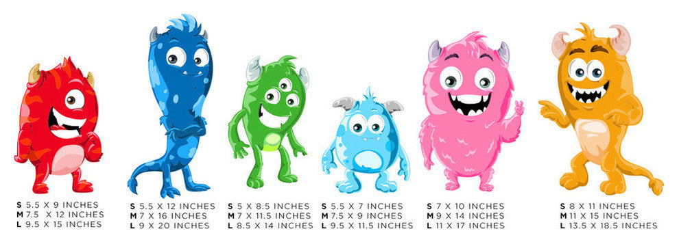 Monsters Fabric Wall Decals, Set of 6 Cute Monsters, Size Small