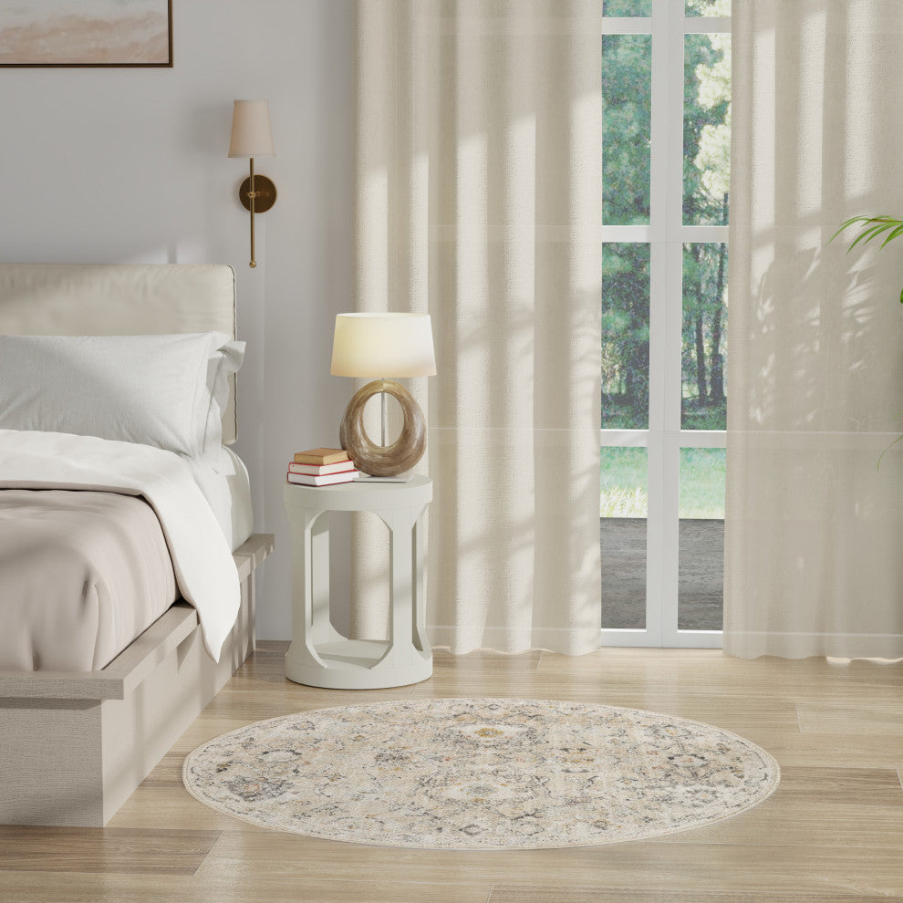 Nourison Oushak Home 4' x Round Cream Vintage Indoor Rug