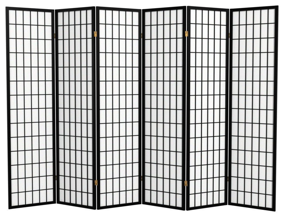 6' Tall Window Pane Shoji Screen, Black, 6 Panels