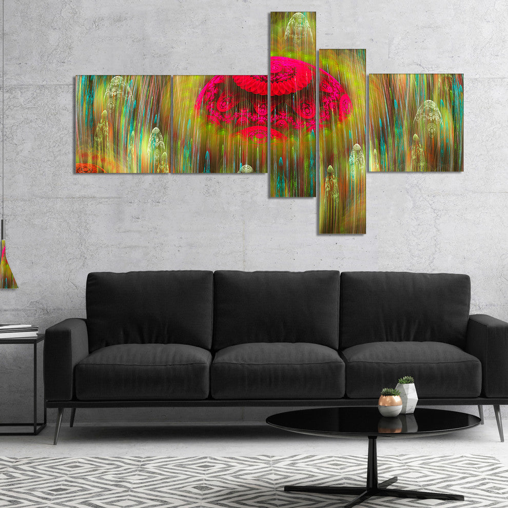 Yellow World of Infinite Universe, Abstract Canvas Art Print, 60"x32", 5 panels