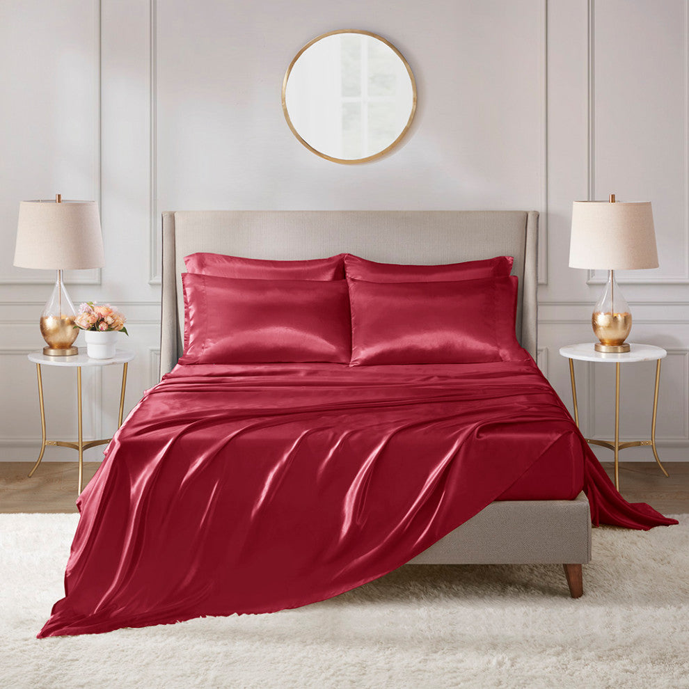 Madison Park Essentials Satin Luxury 6 PC Sheet Set, Red